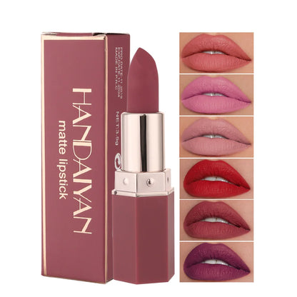 Labial Mate HANDAIYAN de 6 Colores: Colores Vibrantes y Duración de 24 Horas 🌟