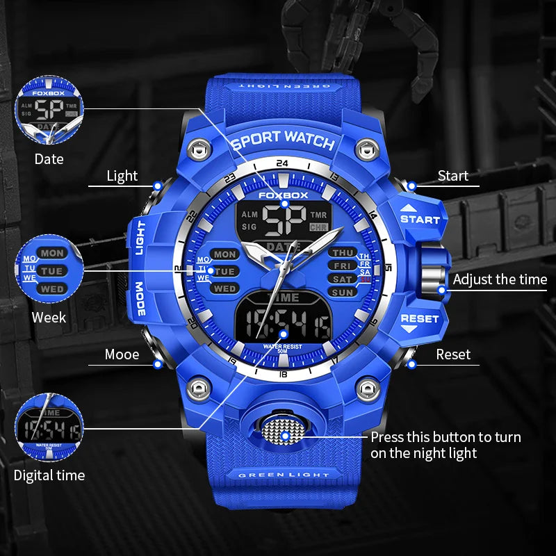 Reloj LIGE Deportivo para Hombre con Doble Pantalla y Resistente al Agua 5 bares