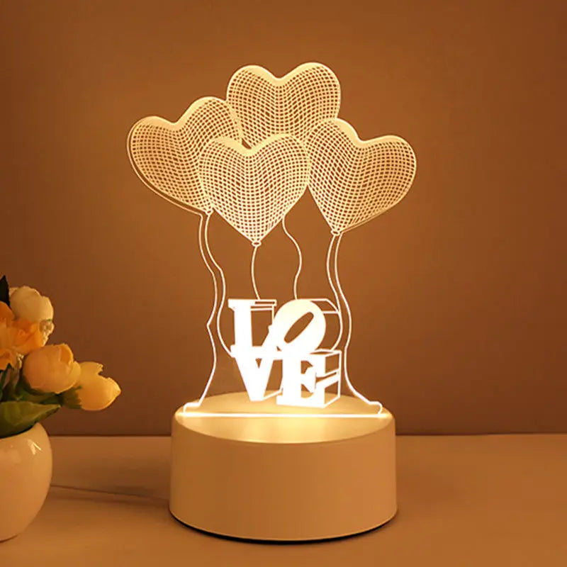 Lámpara de Mesa 3D Acrylic Led de Amor Romántico - Iluminación Mágica para Hogar y Fiestas