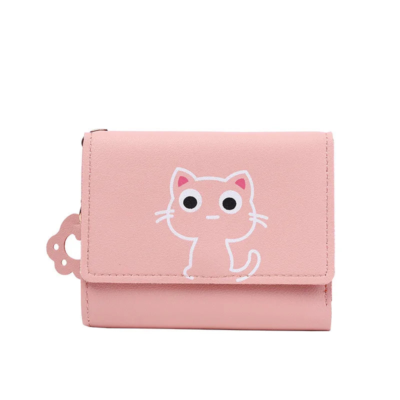 ¡Cartera Corta de Cuero con Estampado de Gato! 🐱 ¡Divertida y Funcional!