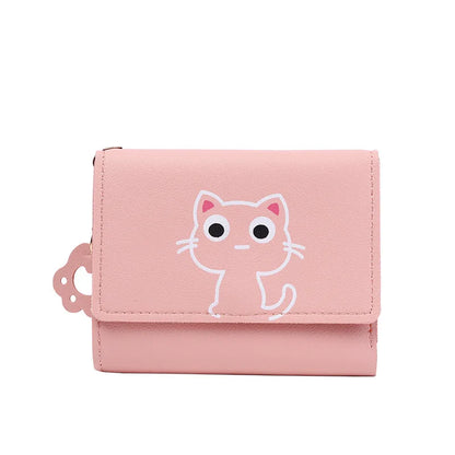 ¡Cartera Corta de Cuero con Estampado de Gato! 🐱 ¡Divertida y Funcional!