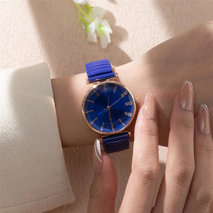 Reloj de Cuarzo para Mujer de DQG: Elegancia en Azul con Correa de Acero Inoxidable