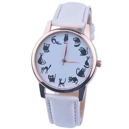 Reloj de Cuero con Estampado de Gato de MOONBIFFY: ¡Estilo Felino Único!