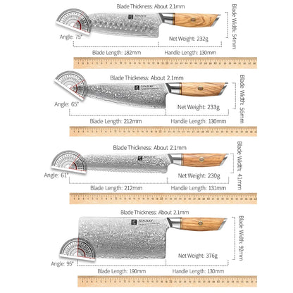 Set de Cuchillos de Cocina XINZUO 73 Capas de Acero de Damasco con Mangos de Madera de Olivo