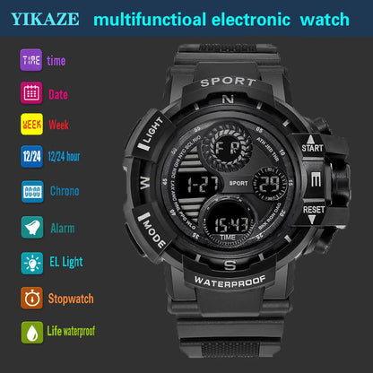 Reloj Digital Deportivo YIKAZE Negro para Hombres - Resistente al Agua - Funciones Múltiples - Envío Rápido