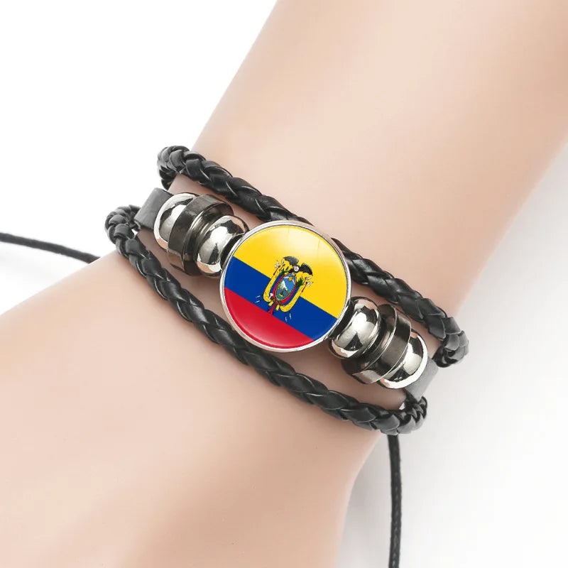 Pulsera Multicapa de Cuero con Colgante de Vidrio - Inspiración Sudamericana