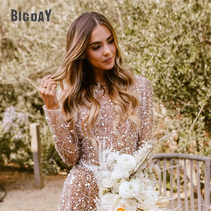 Vestido de Novia Manga Larga Brillante con Espalda Abierta - DIDEYTTAWL 2024