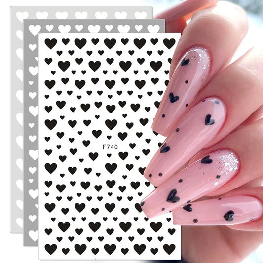 Pegatinas de Uñas 3D Corazón Negro Autoadhesivas 🌟