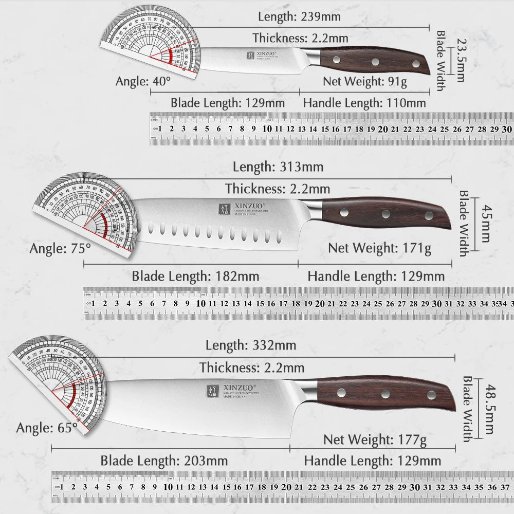 Set de Cuchillos de Cocina XINZUO 5 Piezas, Acero Inoxidable Alemán 1.4116 - ¡Cocina con Precisión y Estilo!