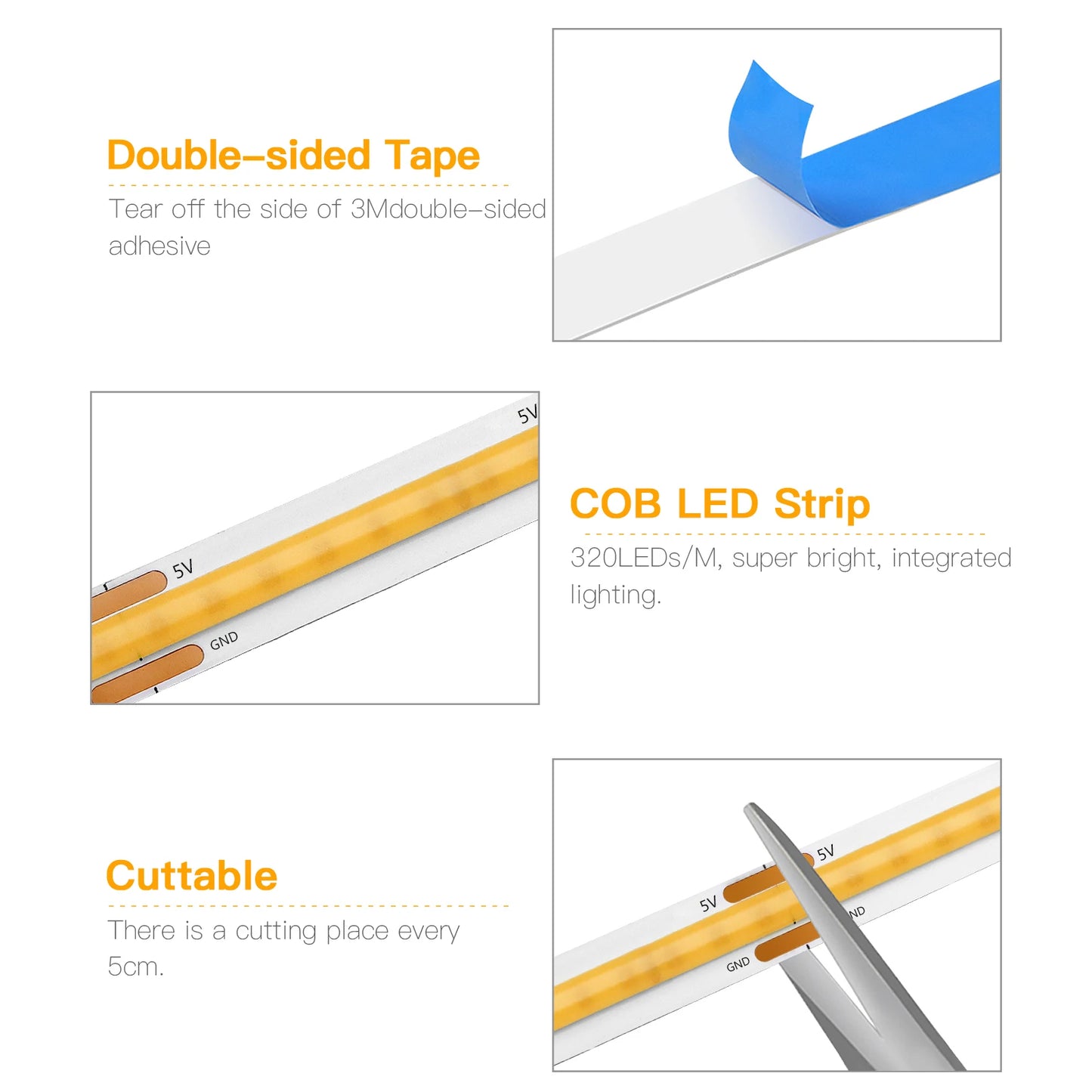 Tira LED COB 5V con Control Remoto Dimmable - Iluminación Interior Personalizable