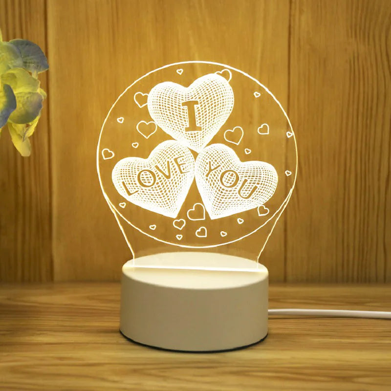 Lámpara de Mesa 3D Acrylic Led de Amor Romántico - Iluminación Mágica para Hogar y Fiestas