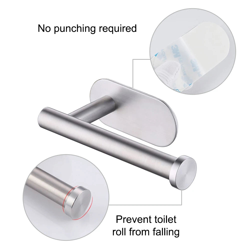 Self Adhesive Toilet Paper Towel Holder Stainless Steel Wall Mount No Punching Tissue Towel Roll Dispenser for Bathroom Kitchen