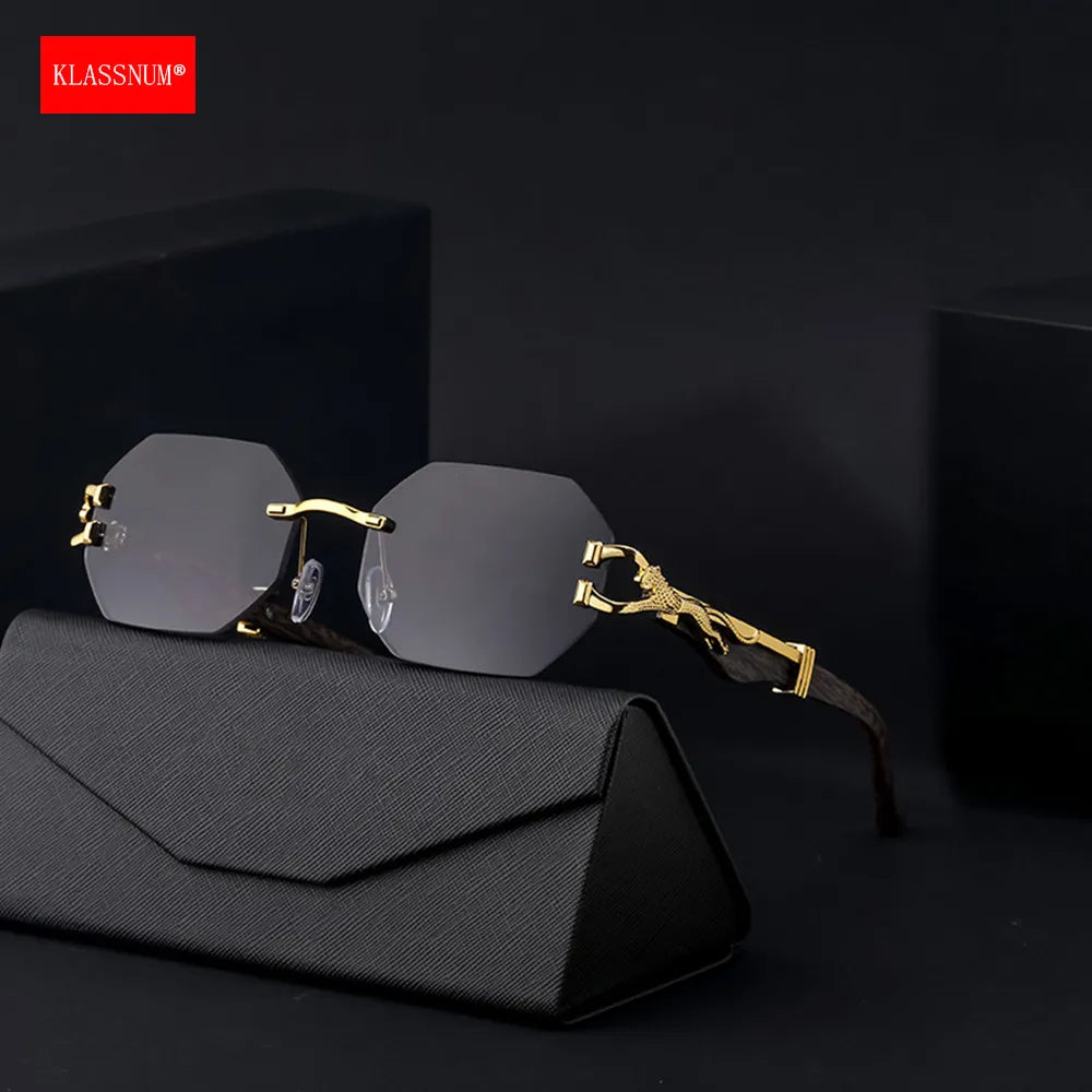 KLASSNUM Men Luxury Brand Designer Sunglasses Vintage Octagon Rimless Sun Glasses Women Anti UV400 Eyewear Shades Goggles 2023