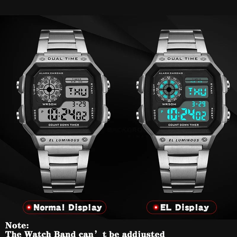 Reloj Digital Deportivo de Acero Inoxidable Hombre YIKAZE 🕒