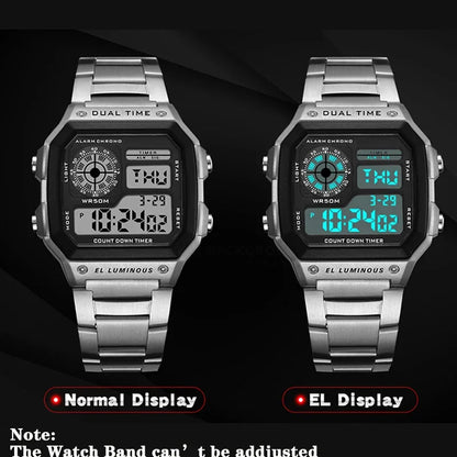 Reloj Digital Deportivo de Acero Inoxidable Hombre YIKAZE 🕒