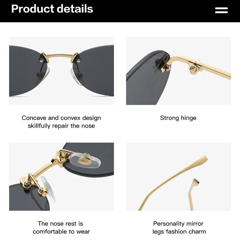 Luxury Fashion Diamond-encrusted Sunglasses Candy Color Oval Frame Wome Men Unisex Rimless Sun Glasses Sunshade UV400 Protection