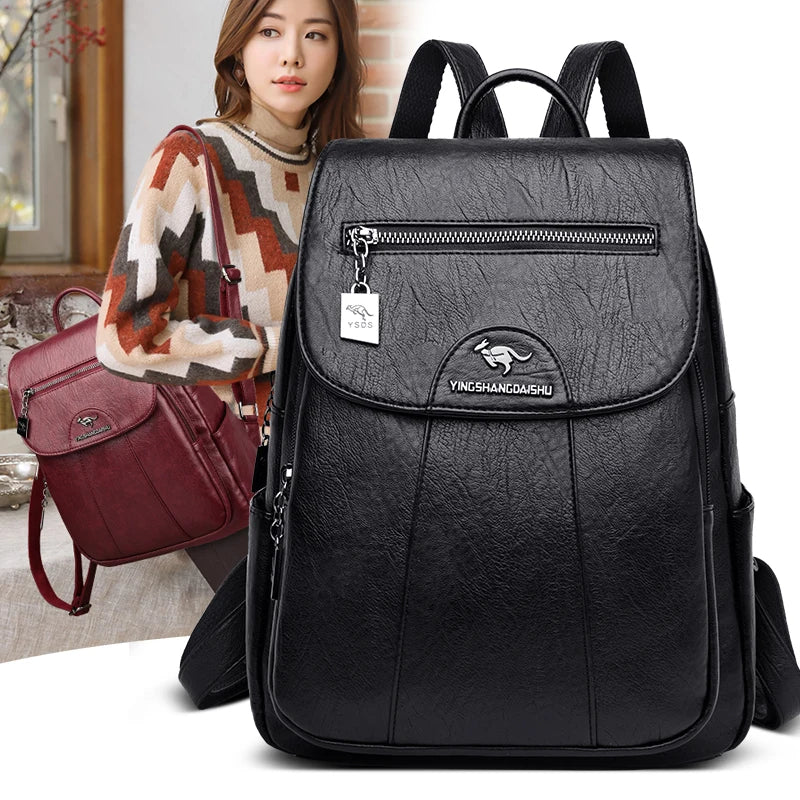 Women's Casual Backpack Soft Leather Fashion Shoulder Bag Retro Designer Girl's Schoolbag Travel Solid Color Backpacks 2024 New