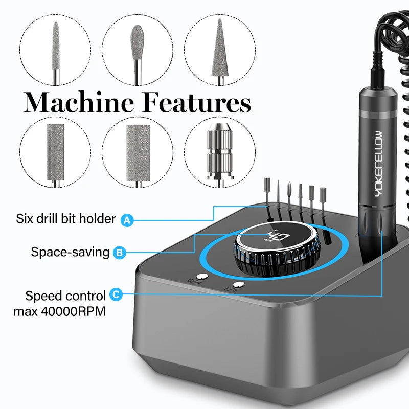 Taladro Eléctrico Profesional para Uñas 40000RPM: Set Completo para Manicura