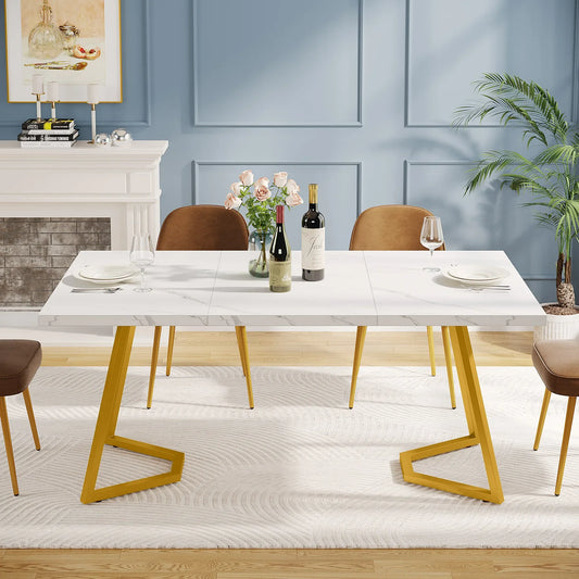 Mesa de Cena Gold de Tribesigns: 55 pulgadas de Elegancia Moderna 🌟