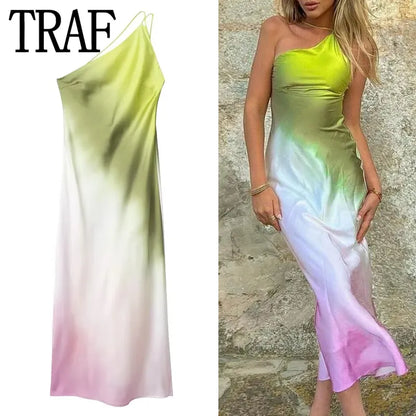 Vestido TRAF Tie Dye Long: Elegante y Sexy Midi Asimétrico 🌟