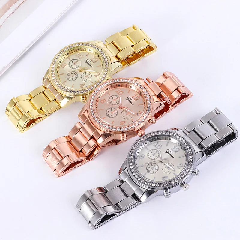 Reloj de Mujer de Oro con Rhinestones Geneva