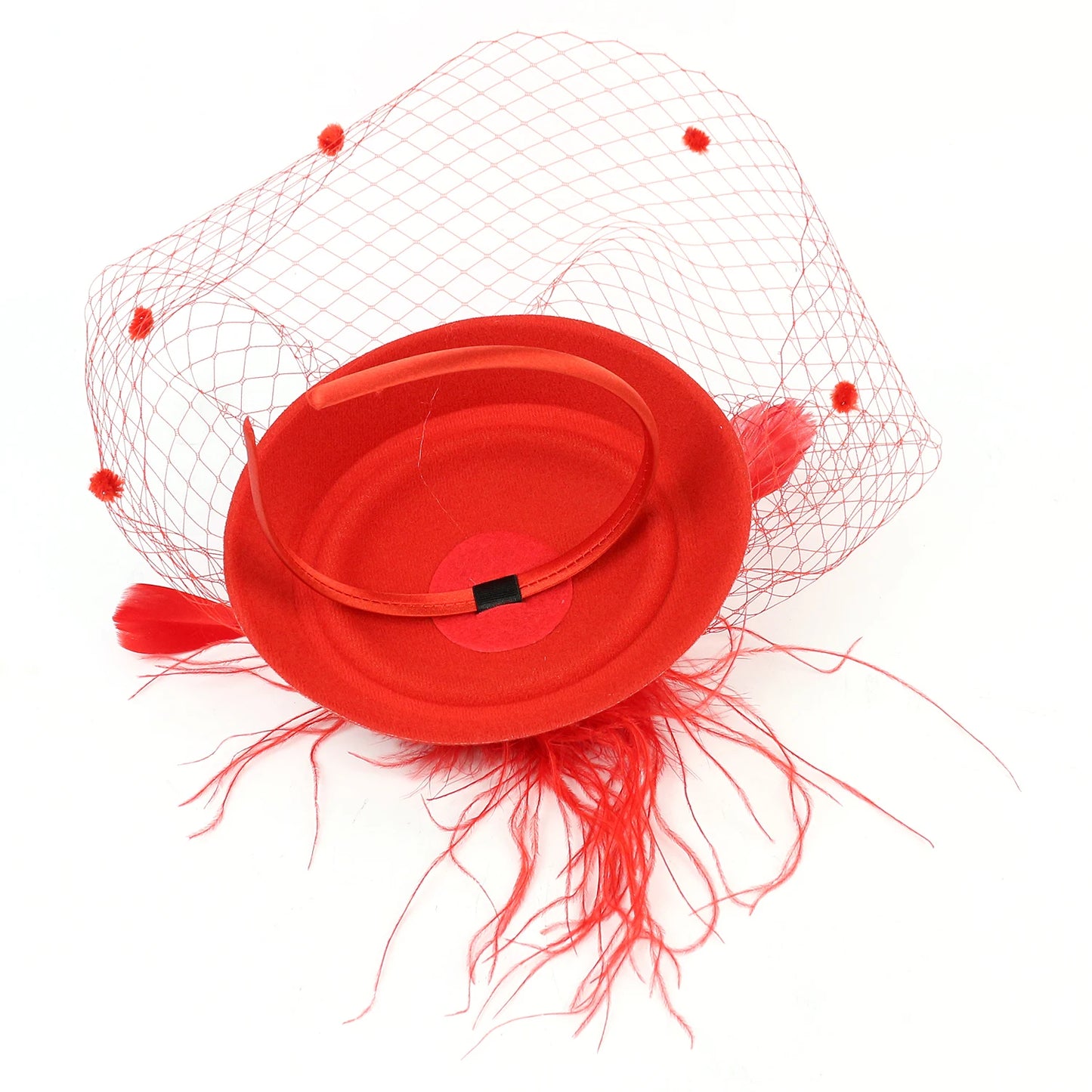 Sombrero Fascinator de Fieltro con Velo de Malla 👒 Brillarás en Eventos!