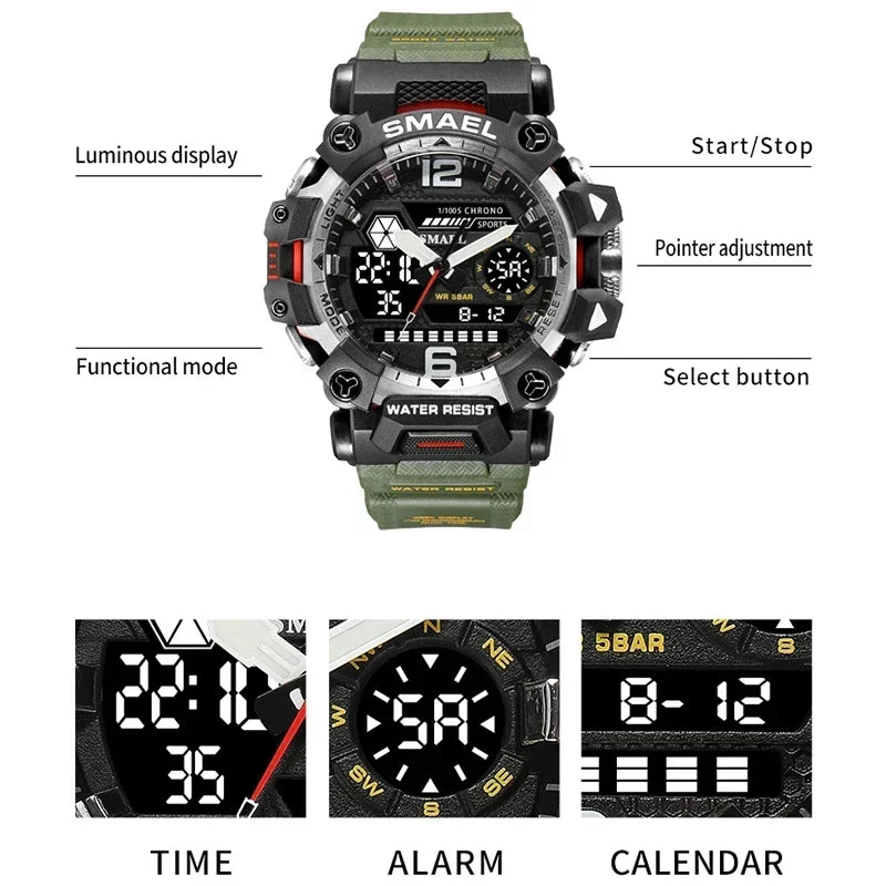 Reloj Deportivo Militar Digital SMAEL 8072 - Resistente al Agua 50m