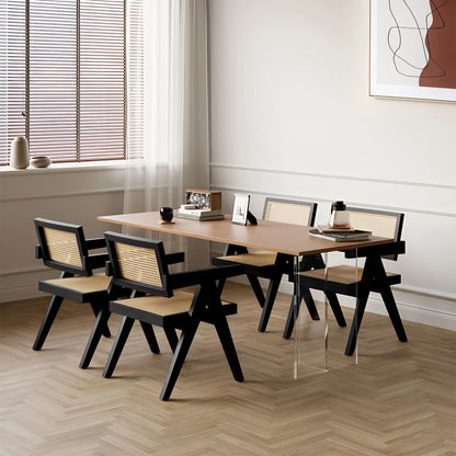 Silla de Comedor de Madera Maciza Nórdica con Diseño de Ratán Real