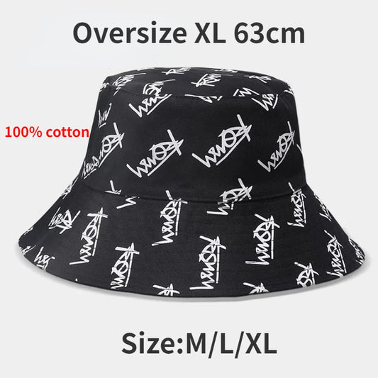 Summer Big Head Letter Bucket Hat for Men Women Korean XL Fisherman Hat Reversible Hawaii Large Cap Sun Hat Plus Size Panama