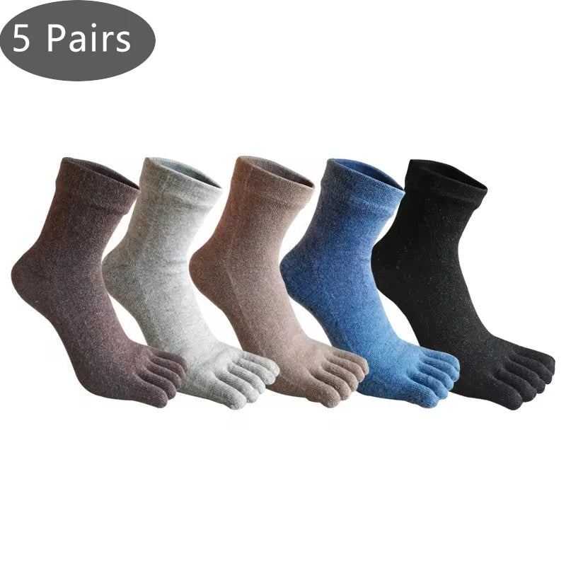 5 Pairs Wool Toe Short Socks Winter Man Solid Soft Elastic Endurable Business Sweat-Absorbing Thick Thermal Warm 5 Finger Socks