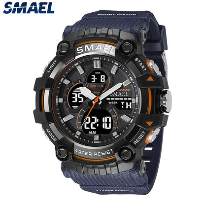 Reloj Deportivo Hombre SMAEL 8079: Estilo Militar Verde Ejército, Resistente al Agua, Doble Tiempo.