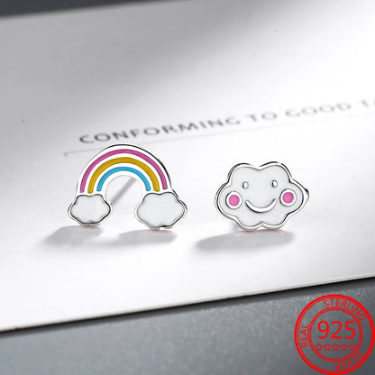 Pendientes Cute de Nube Blanca y Tuerca de Arcoíris: Magia en tu Estilo 🌈