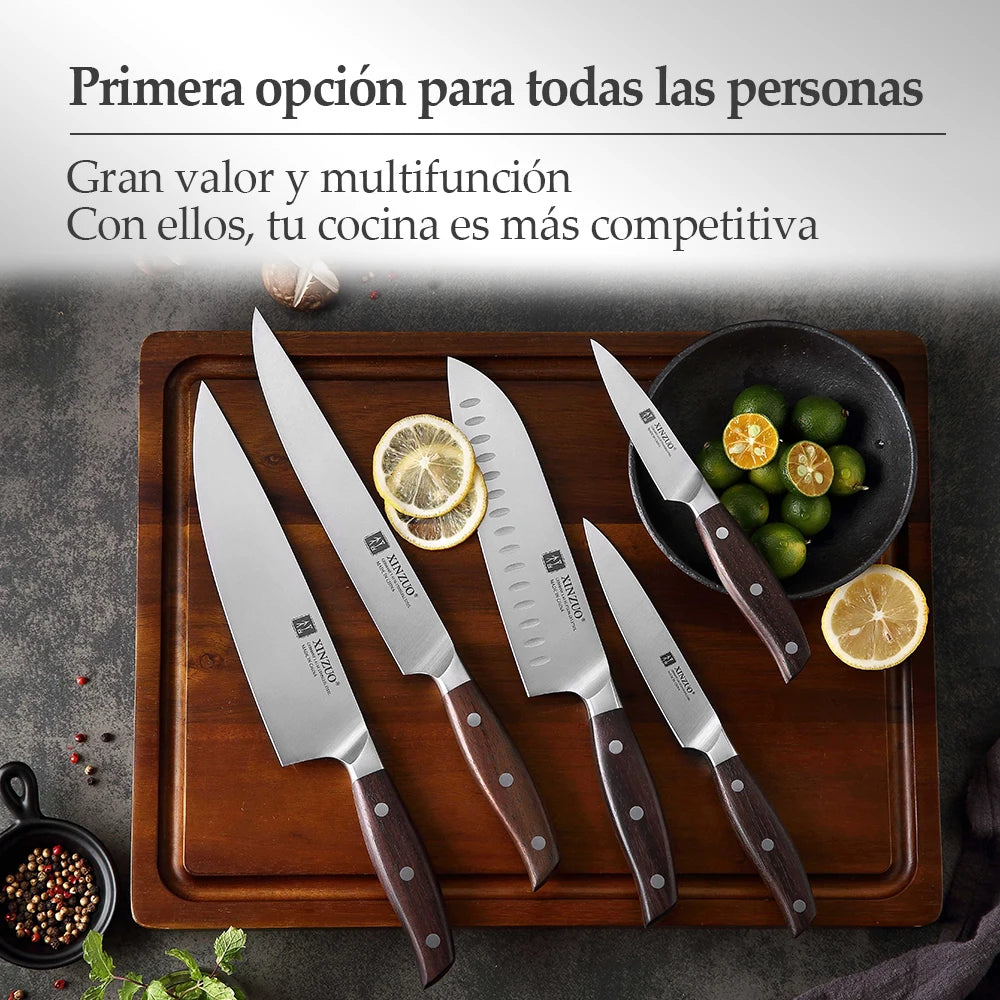 Set de Cuchillos de Cocina XINZUO 5 Piezas, Acero Inoxidable Alemán 1.4116 - ¡Cocina con Precisión y Estilo!