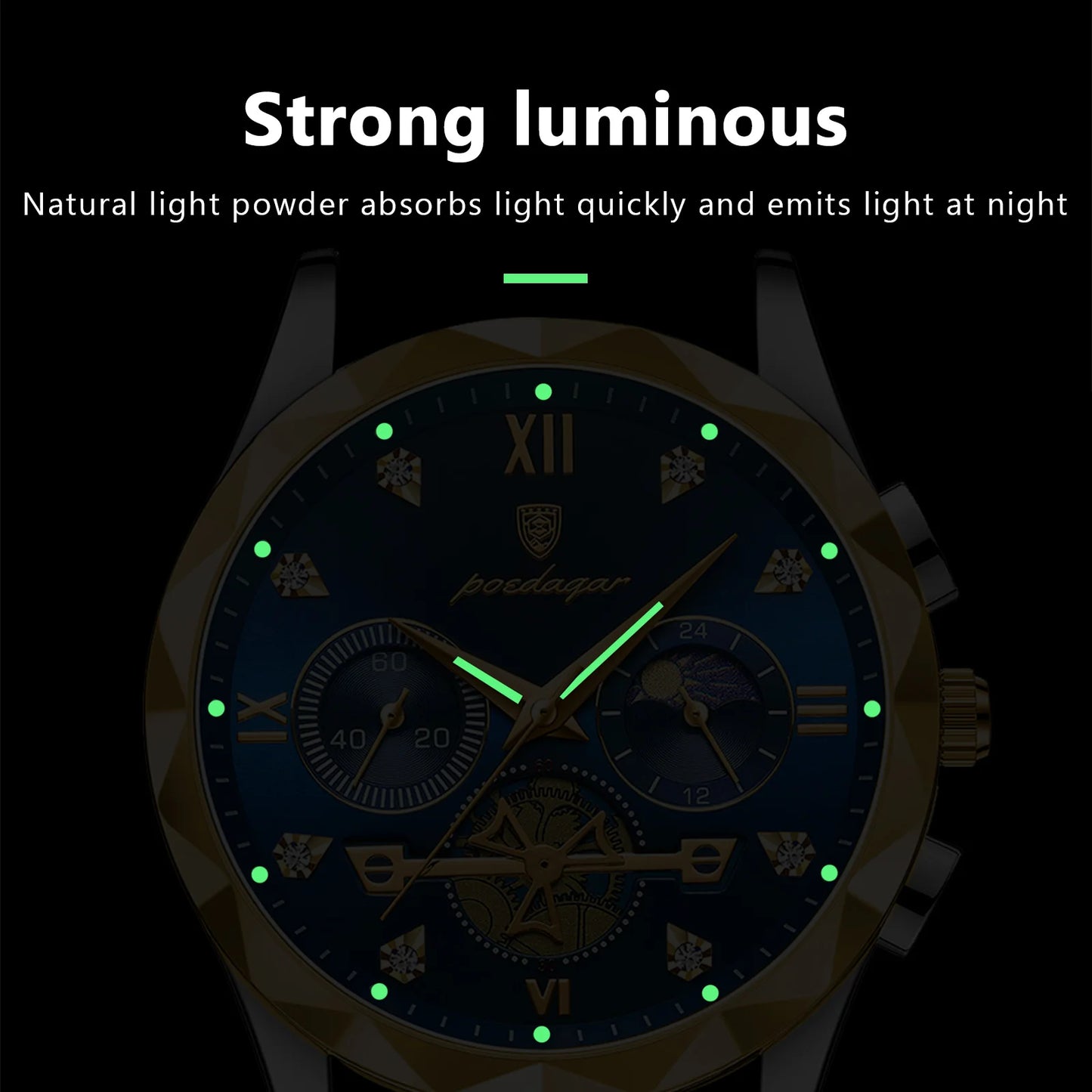 Reloj de Pulsera POEDAGAR de Lujo para Hombre - Resistente al Agua, Cronógrafo, Acero Inoxidable