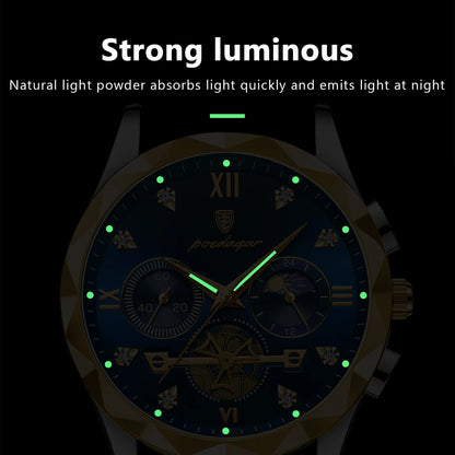 Reloj de Pulsera POEDAGAR de Lujo para Hombre - Resistente al Agua, Cronógrafo, Acero Inoxidable