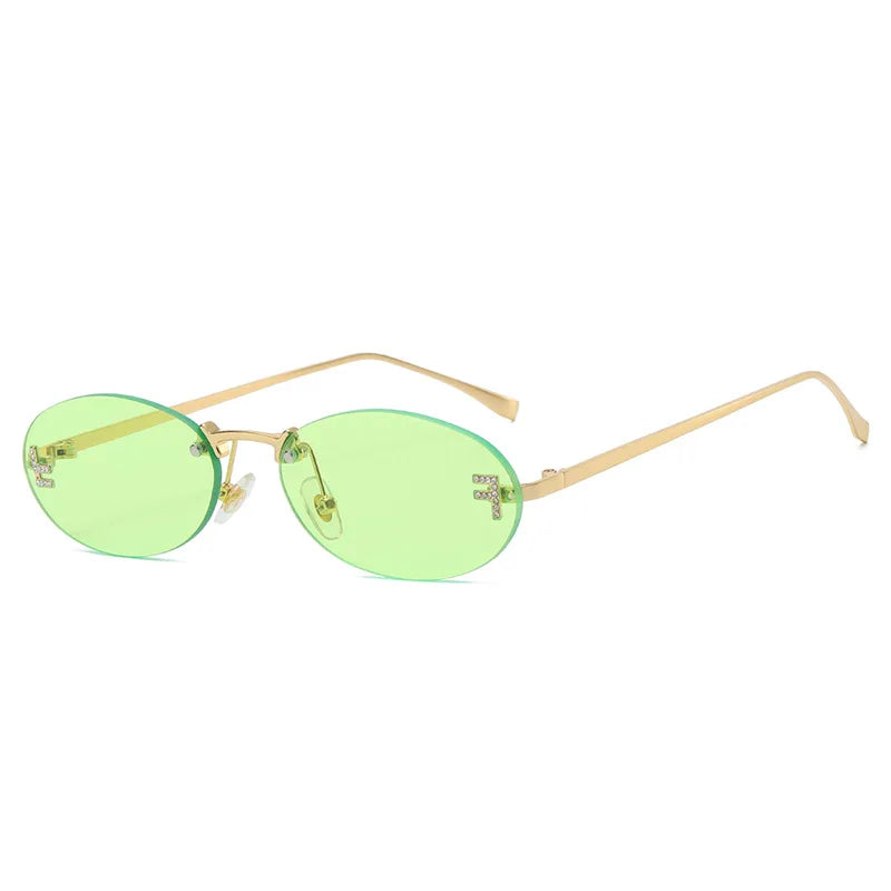 Luxury Fashion Diamond-encrusted Sunglasses Candy Color Oval Frame Wome Men Unisex Rimless Sun Glasses Sunshade UV400 Protection