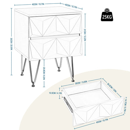 Mesita de Noche Blanca con Cajones 3D - Elegancia y Estilo para tu Dormitorio 🌟