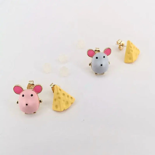 Pendientes Asimétricos Ratón con Queso: Elegancia Única 🐭🧀