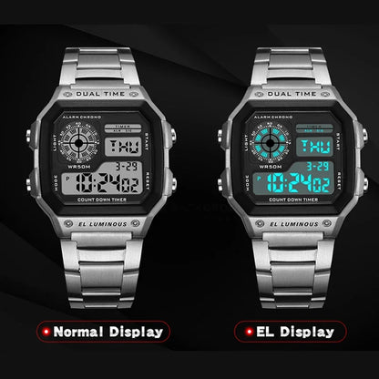 Reloj Digital YIKAZE para Hombres: Acero Inoxidable, Resistente al Agua, Funciones Avanzadas. ¡Marca la Diferencia!