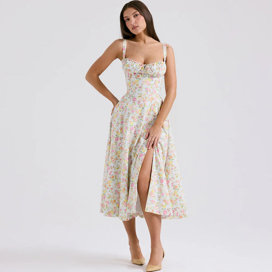 Vestido Midi Estampado Floral Fit and Flare - Verano Elegante