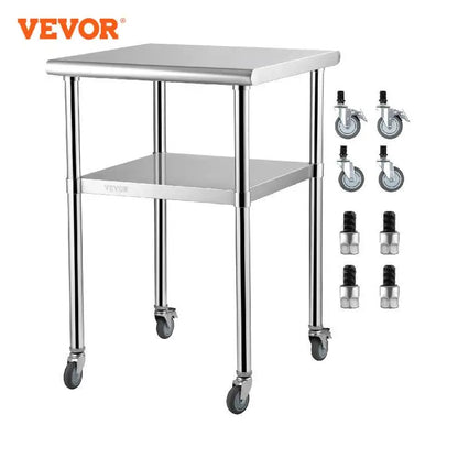 Mesa de Trabajo de Acero Inoxidable VEVOR con Ruedas Ajustables