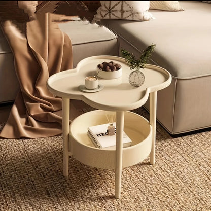 Mesa de Noche de Cuatro Hojas de Trébol Crema - Elegancia Moderna y Funcional ¡Renueva tu Dormitorio con Estilo y Sofisticación!