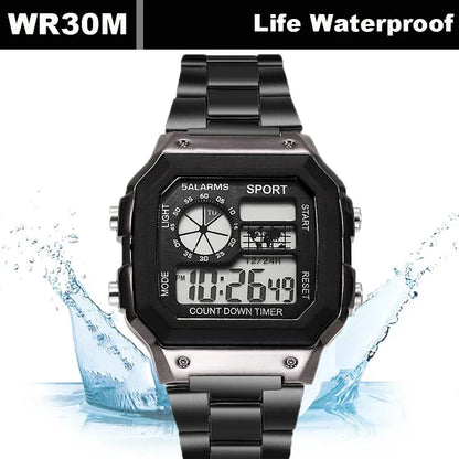 Reloj Digital Deportivo de Acero Inoxidable Hombre YIKAZE 🕒