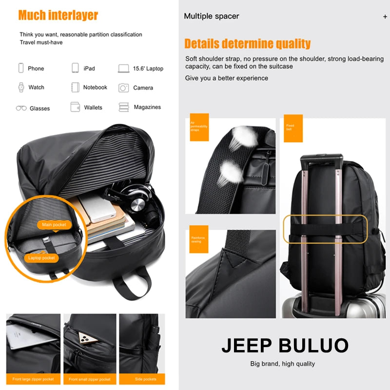 Mochila para Hombre Ultraligera JEEP BULUO - Resistente y Elegante 🎒