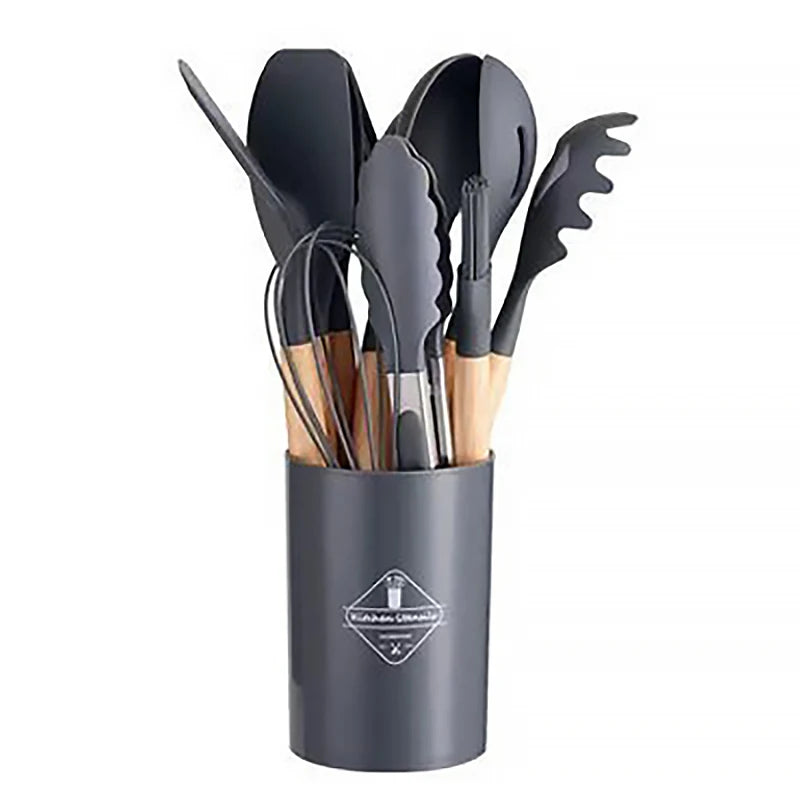 Set de Utensilios de Cocina de Silicona de 12 piezas con Mango de Madera