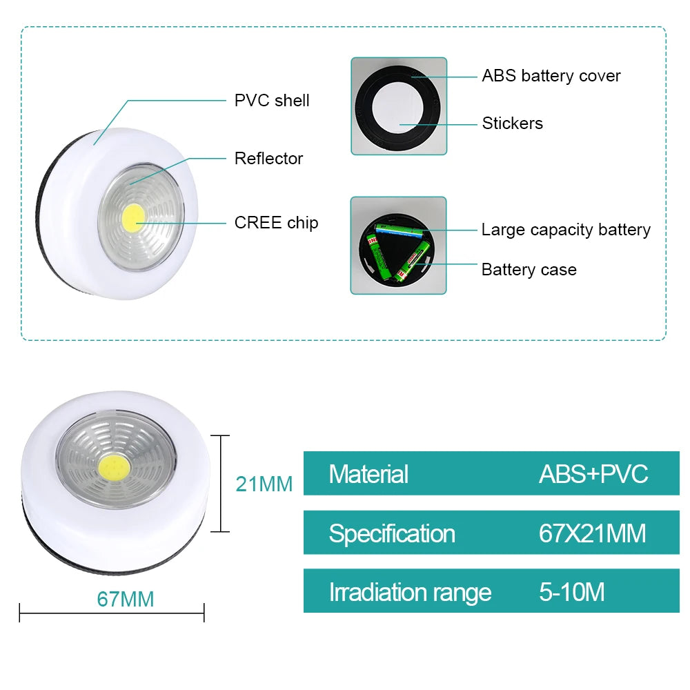 Foco LED COB con Adhesivo para Armarios: Iluminación Inalámbrica Duradera 🌟