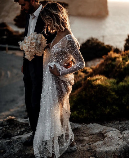 Vestido de Novia con Mangas Largas de Encaje y Escote en V de Rode De Morrie