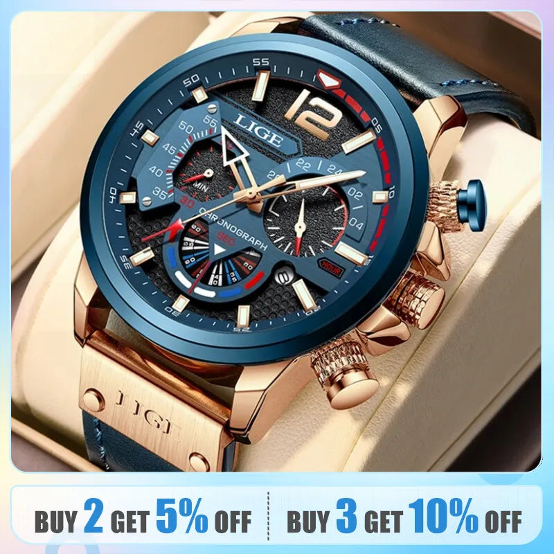 Reloj LIGE Fashion Watch Man Luxury Chronograph Sport - ¡Elegancia y estilo en cada momento!