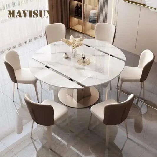 Mesa de Comedor Extensible Mavisun de 6 Asientos en Mármol con Turntable