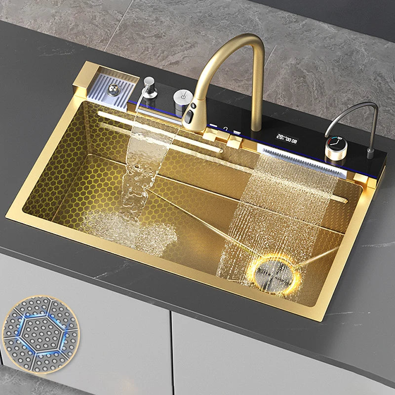 Fregadero de Cocina Doble Golden Double Waterfall de Acero Inoxidable